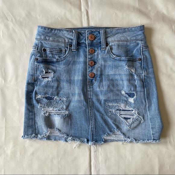 American Eagle Outfitters Dresses & Skirts - american eagle outfitters- mid wash high rise distressed denim mini skirt